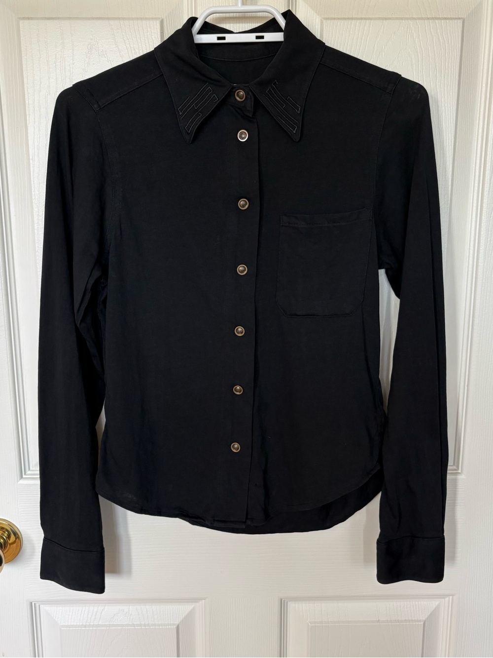 Jean Paul Gaultier Y2K Black Button-Up Shirt Embroidered Collar XS Made in Italy